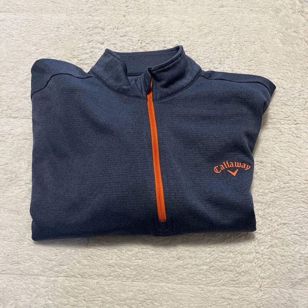 Callaway Golf Shirt Men's LNavy Blue 1/4 Zip Waffle Knit Lined Pullover Casual - Picture 7 of 7